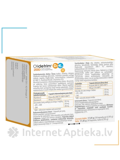 Olidetrim 2000IU D3+K2+ OMEGA-3, 30 kapsulas | internetaptieka.lv