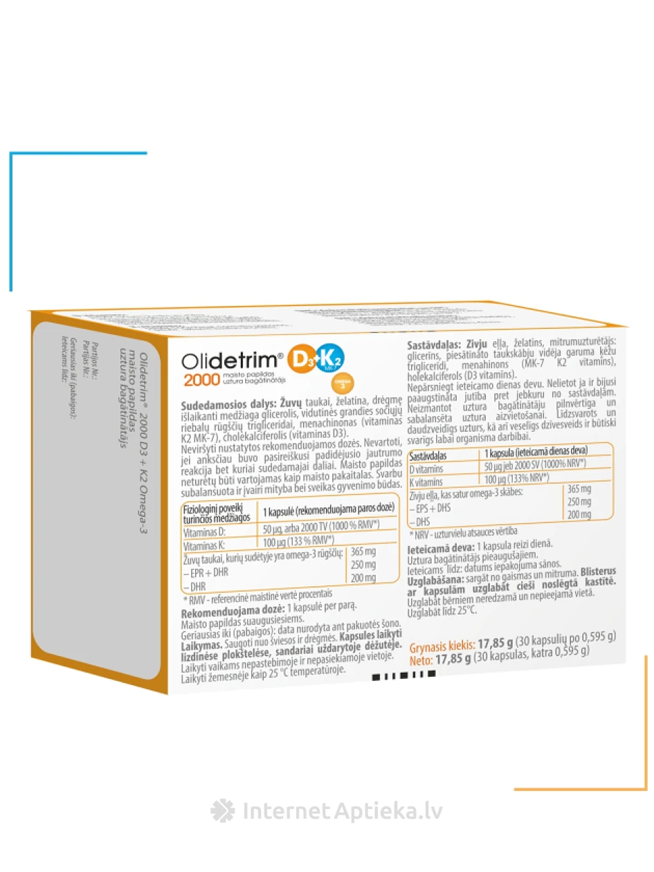 Olidetrim 2000IU D3+K2+ OMEGA-3, 30 kapsulas | internetaptieka.lv