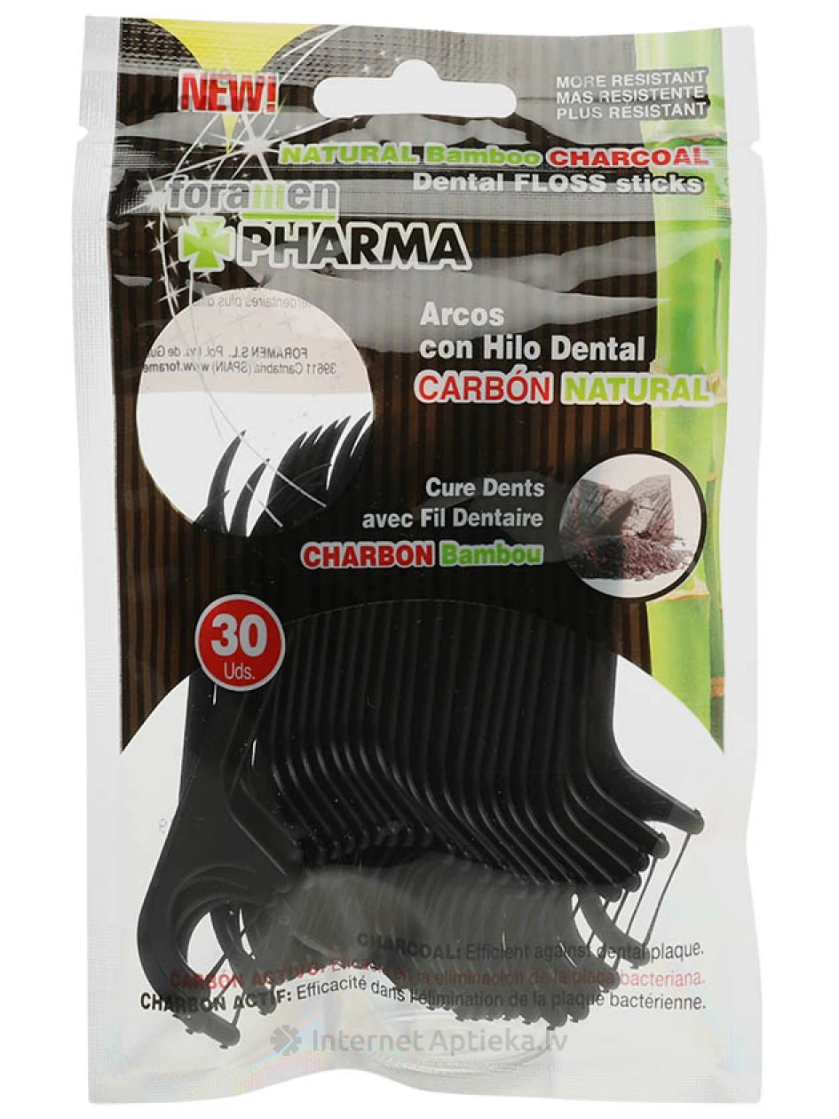 Foramen zobu diegs Pharma Natural bamboo ar aktīvo ogli, 30 gb. | internetaptieka.lv