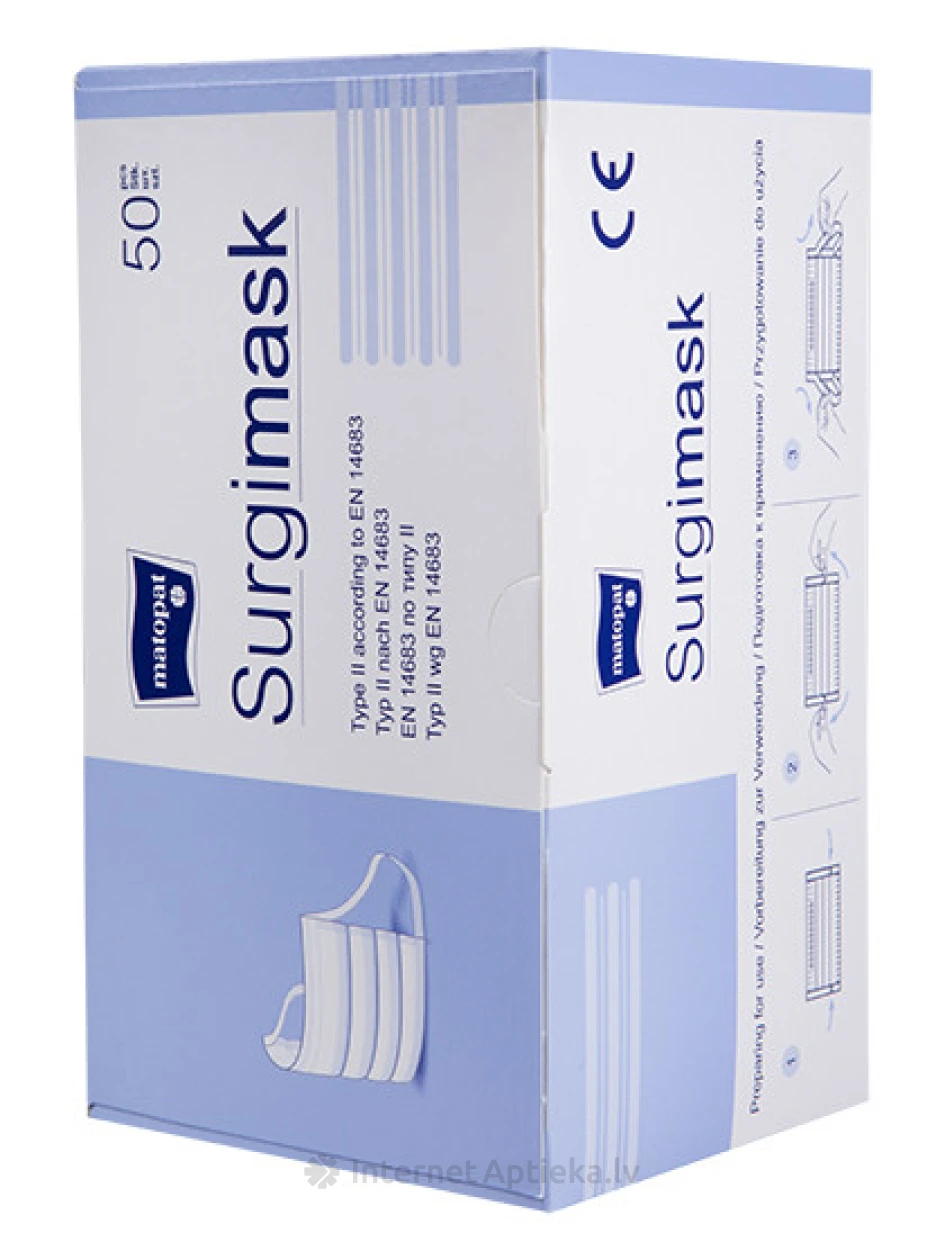 Surgimask neausta materiāla medicīniskās maskas sejai, 50 gb. | internetaptieka.lv