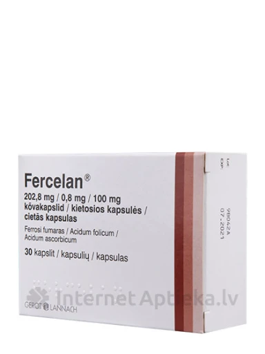 Fercelan 202,8 mg/0,8 mg/100 mg, 30 kõvakapslit | internetaptieka.lv
