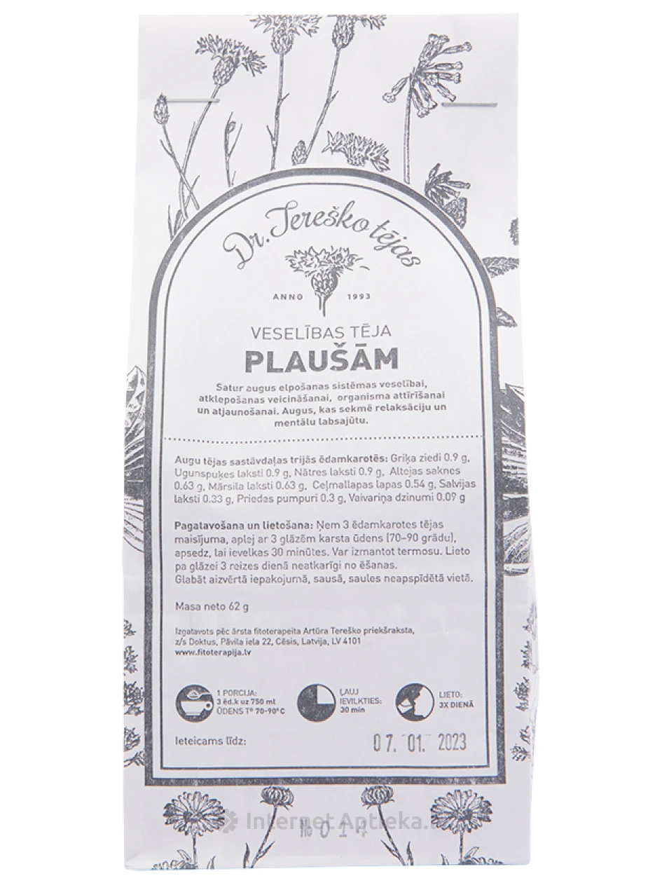 Dr.Tereško tēja Plaušām, 87 g | internetaptieka.lv
