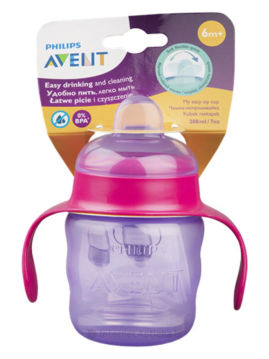Philips Avent õppetass Easy Slip Pink silikoontilaga 6 kuud, 200 ml | internetaptieka.lv
