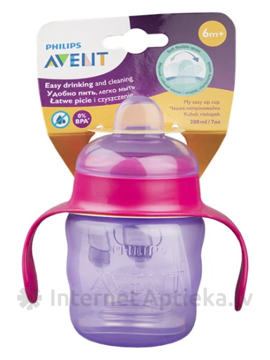 Philips Avent учебная кружка Easy Slip розовая с силиконовой соской 6 месяцев, 200 мл | internetaptieka.lv