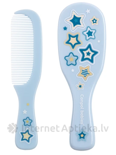 CANPOL BABIES GOLD mėlynas minkštas šepetys su natūraliais šereliais ir šukomis, 1 vnt. | internetaptieka.lv