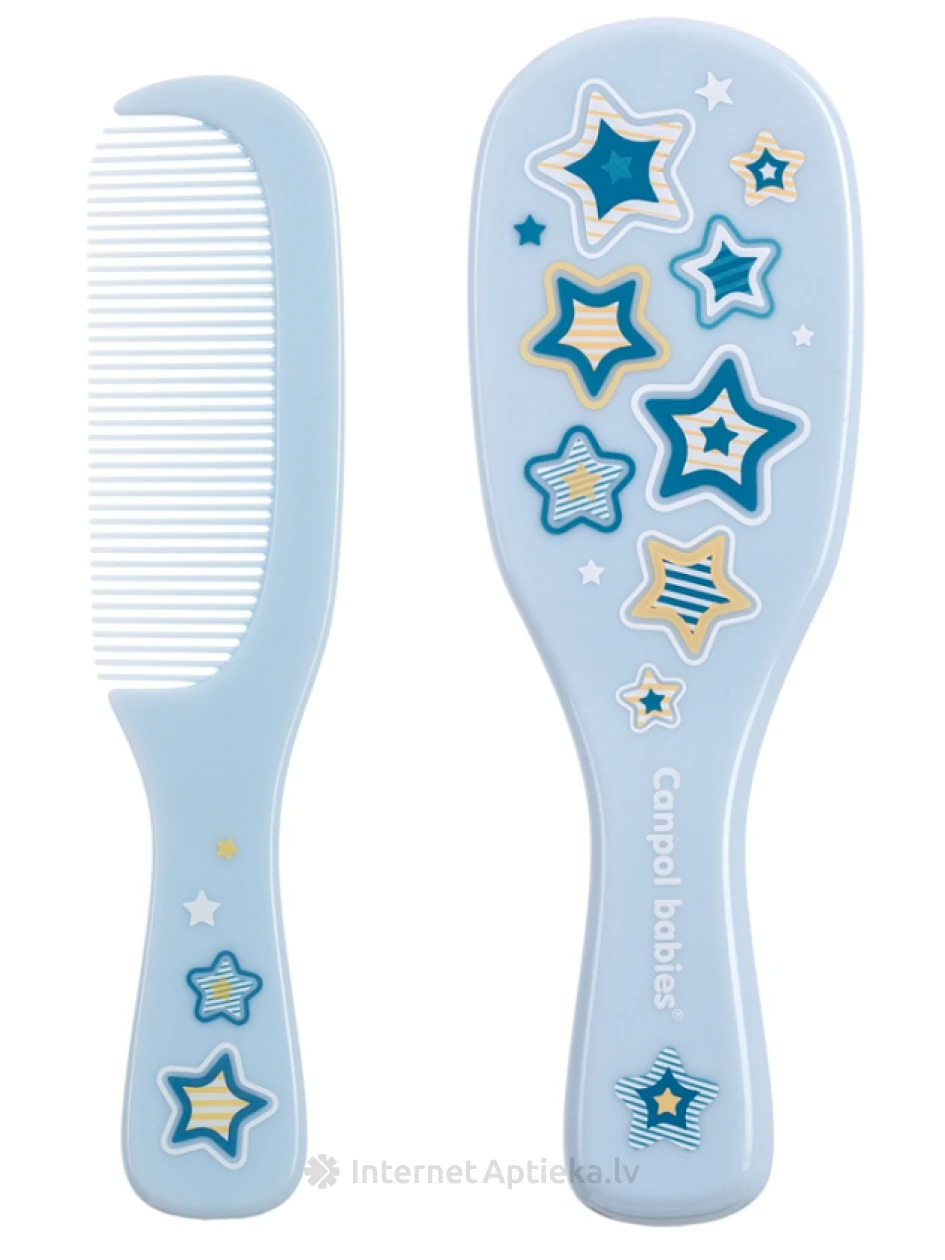 CANPOL BABIES GOLD mėlynas minkštas šepetys su natūraliais šereliais ir šukomis, 1 vnt. | internetaptieka.lv