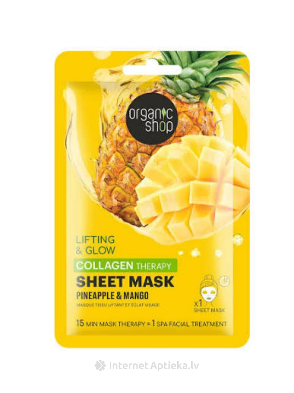 ORGANIC SHOP Kolageno audinio kaukė Ananasas ir Mangas, 1 vnt | internetaptieka.lv