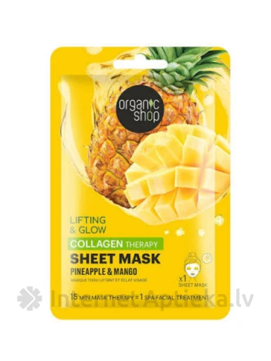 ORGANIC SHOP Kolageno audinio kaukė Ananasas ir Mangas, 1 vnt | internetaptieka.lv