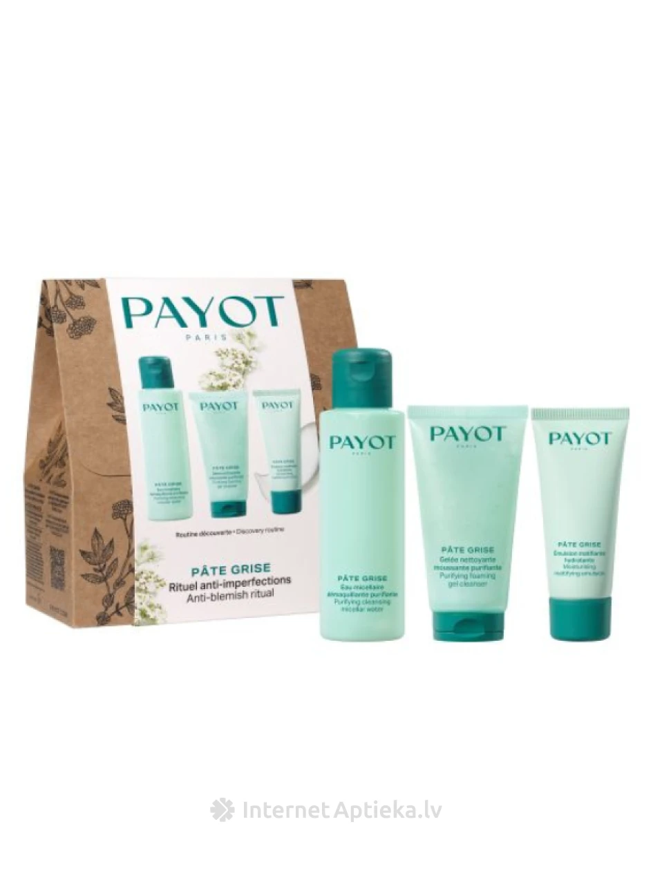 PAYOT Pate Grise komplekts (attīroša želeja 50ml+matējošs krēms 30ml+micelārais ūdens 100ml) | internetaptieka.lv