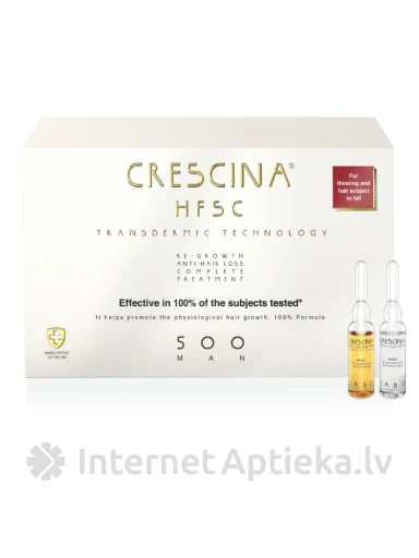 CRESCINA TRANSDERMIC TREATMENT ampulu komplekss VĪRIEŠIEM, intensitāte 500, 10 + 10 ampulas | internetaptieka.lv