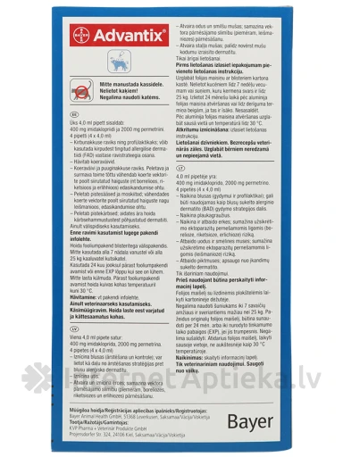 Advantix 400 мг жидкость 4 мл для собак 25-40 кг, 4 шт. | internetaptieka.lv