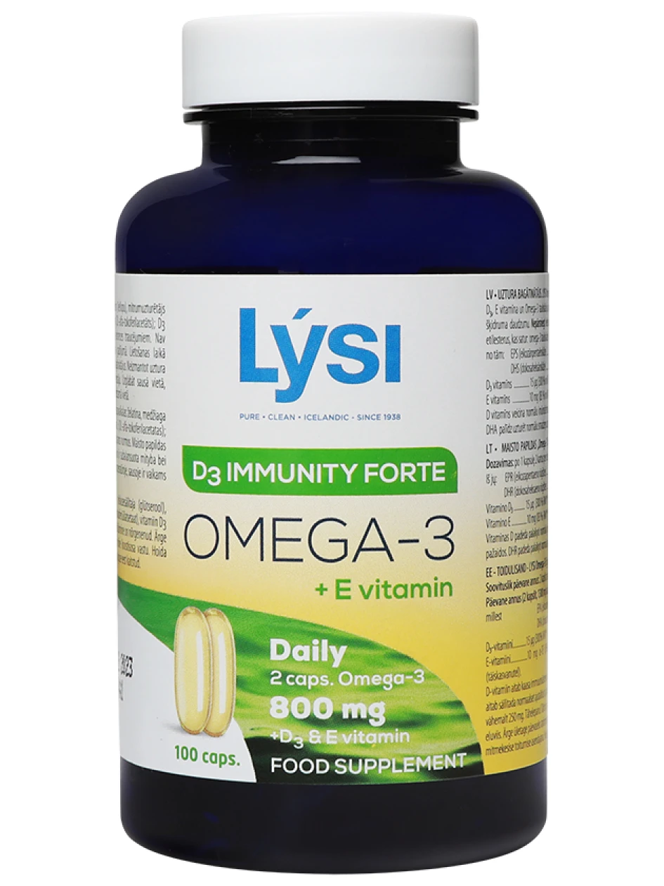 Lysi Immunity Forte zivju eļļa ar D3 + E vitamīniem, 100 kapsulas | internetaptieka.lv