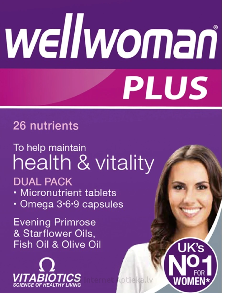 Wellwoman Plus Omega 3-6-9, 28 таблеток un 28 капсул | internetaptieka.lv