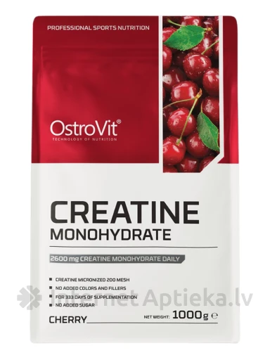 OstroVit 100% Creatine Monohydrate Cherry Pulveris, 1000 g | internetaptieka.lv