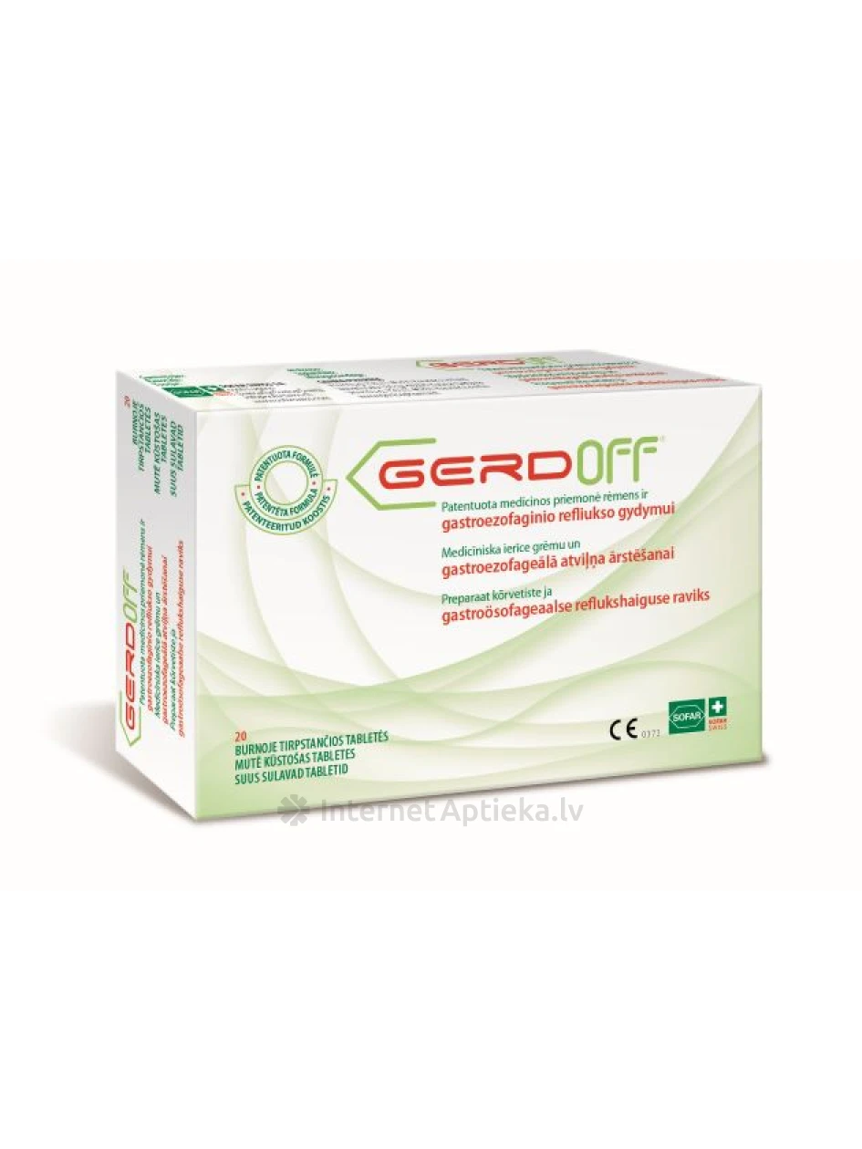 GerdOff pret grēmām un refluksu, 20 mutē kūstošas tabletes | internetaptieka.lv