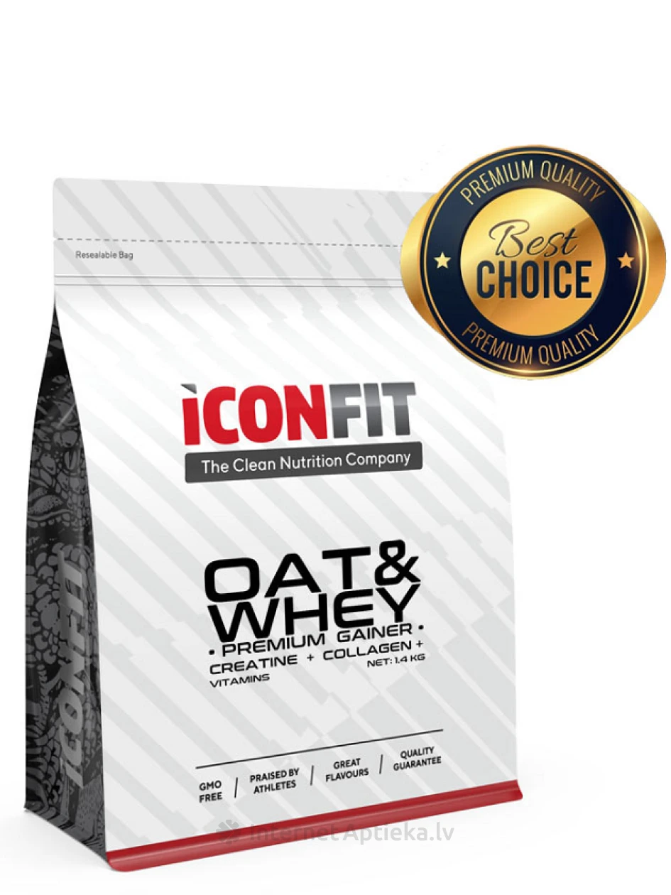 ICONFIT OAT&Whey Premium Gainer Ar šokolādes garšu, 1.4 kg | internetaptieka.lv