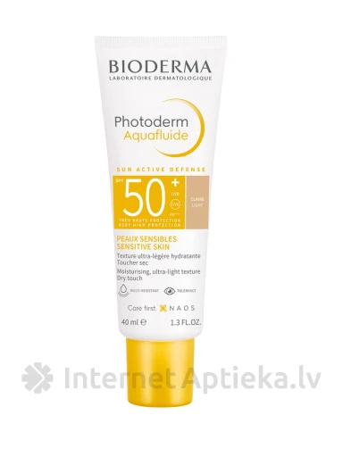 Bioderma Photoderm MAX SPF 50+ аква-флюид с очень высокой защитой от солнца и ультралегкой, быстровпитывающейся текстурой от блеска, светлый тон, 40 мл | internetaptieka.lv