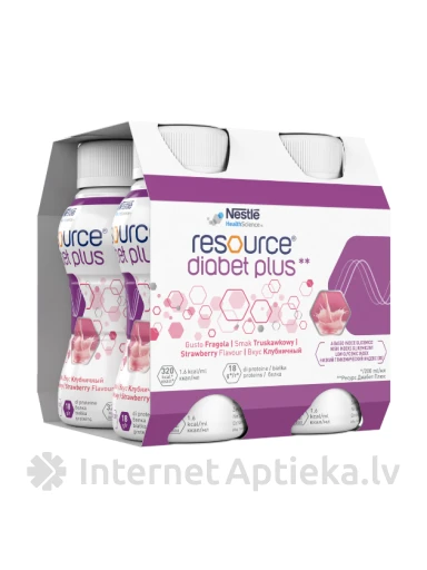 Resource Diabet Plus strawberry maitsega Toit meditsiiniliseks otstarbeks, 4 x 200 ml | internetaptieka.lv