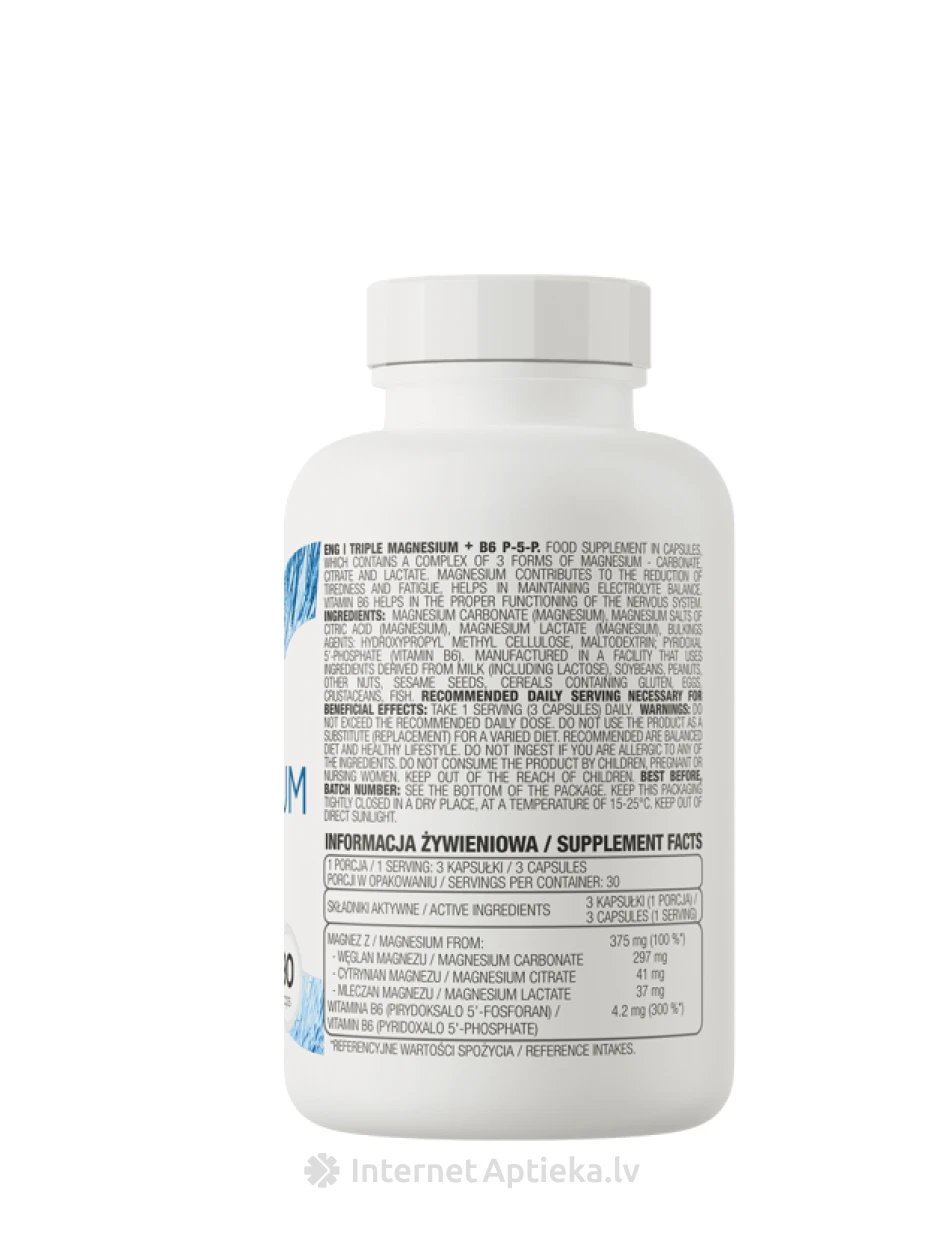 OstroVit Triple Magnesium + B6 P-5-P kapsulas, 90 gb. | internetaptieka.lv