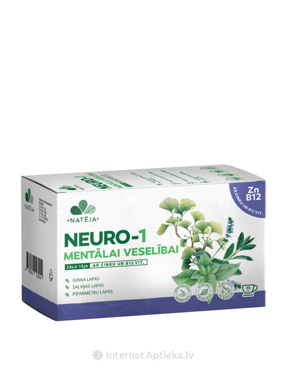 Zāļu tēja Natēja Neuro - 1 Mentālai Veselībai ar Cinku un B12 vit., 20 paciņas | internetaptieka.lv