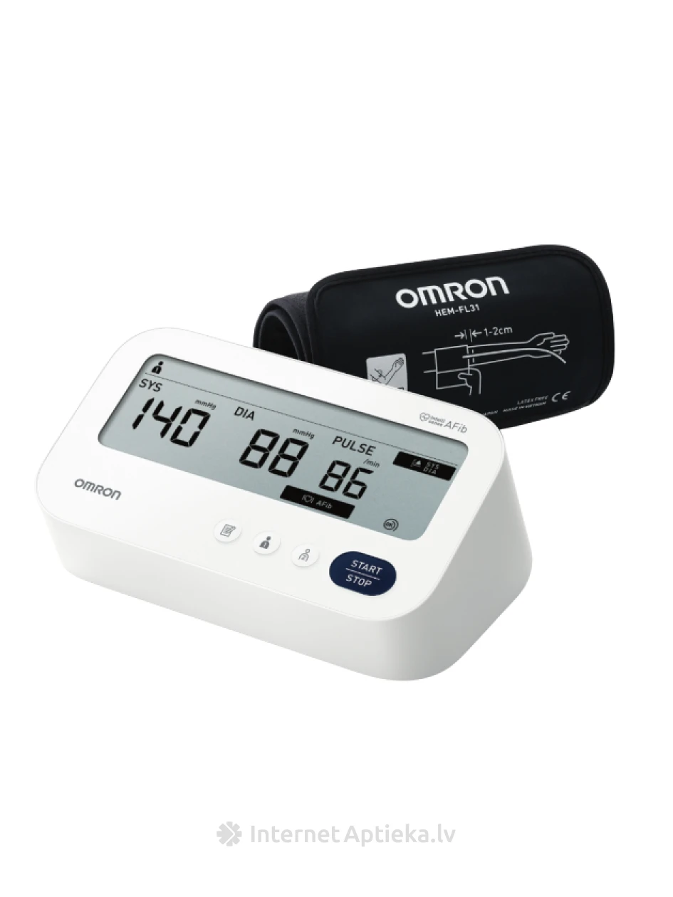 OMRON M3 Comfort AFib - kraujospūdžio matuoklis ant viršaus | internetaptieka.lv