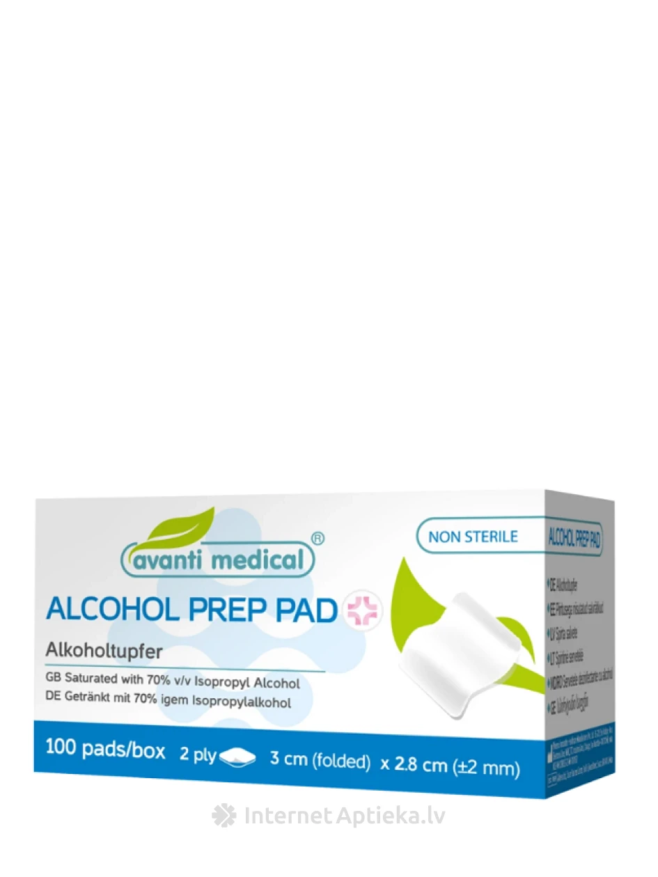 Avanti Medical спиртовые салфетки 3x2,8 см (+-2 мм), 100 шт. | internetaptieka.lv