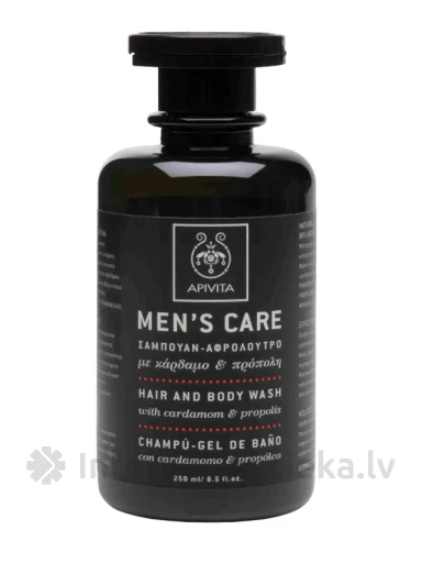 APIVITA MENS CARE Plaukų ir kūno prausiklis su kardamonu ir propoliu, 250 ml | internetaptieka.lv