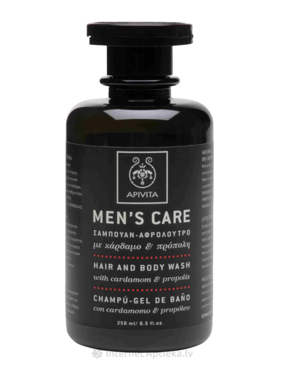 APIVITA MENS CARE Juuste ja keha pesuvahend kardamoni ja propolisega, 250 ml | internetaptieka.lv