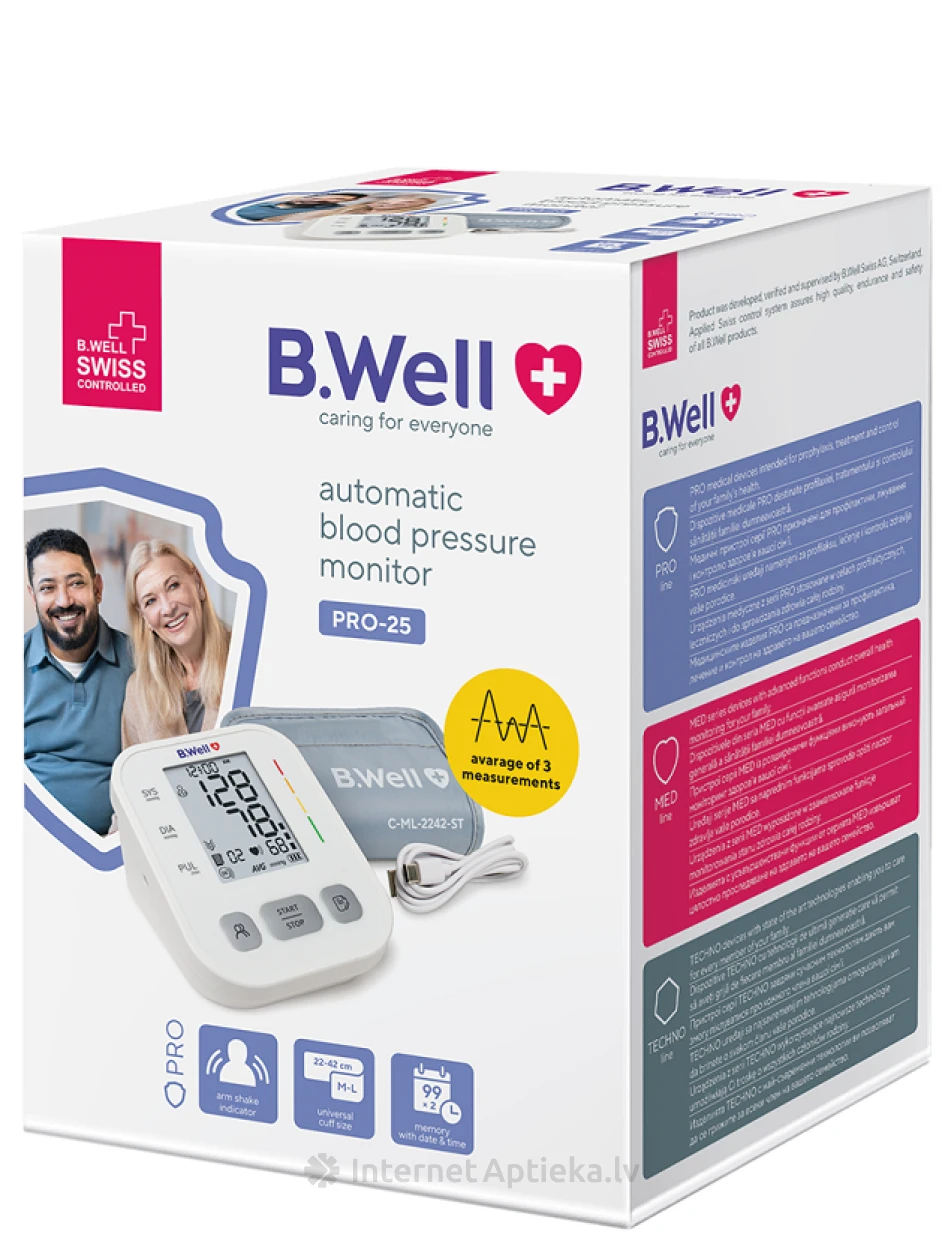 B.Well PRO-25 automātiskais asinsspiediena mērītājs ar 3AVG tehnoloģiju | internetaptieka.lv