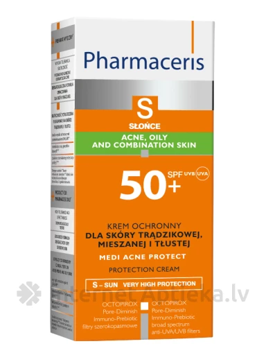 Pharmaceris S SPF50+ aizsargkrēms ādai ar akni, jaukta tipa vai taukainai ādai, 50 ml | internetaptieka.lv