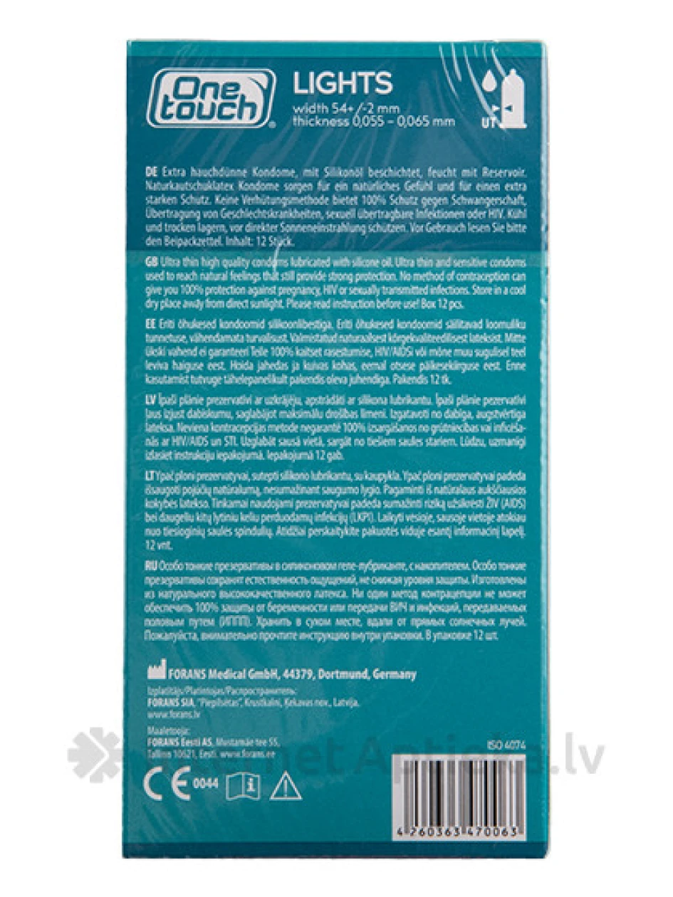 One Touch Lightsi kondoomid, 12 tk. | internetaptieka.lv