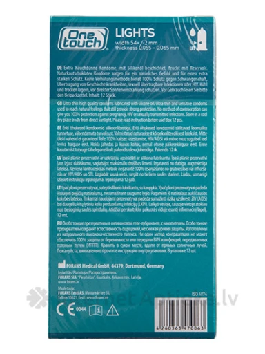 One Touch Lights презервативы, 12 шт. | internetaptieka.lv