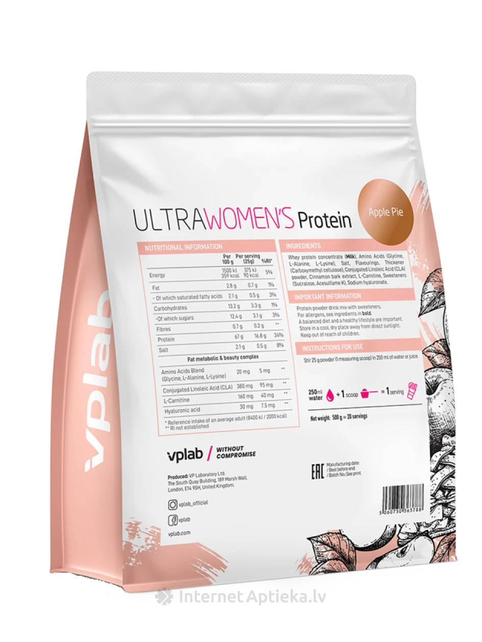Vplab Ultra Women`s Protein Apple Pie olbaltumvielu pulveris, 500 g | internetaptieka.lv