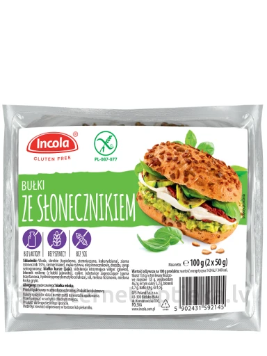 Incola bezglutēna maizītes ar saulespuķu sēklām, 2x50 g | internetaptieka.lv
