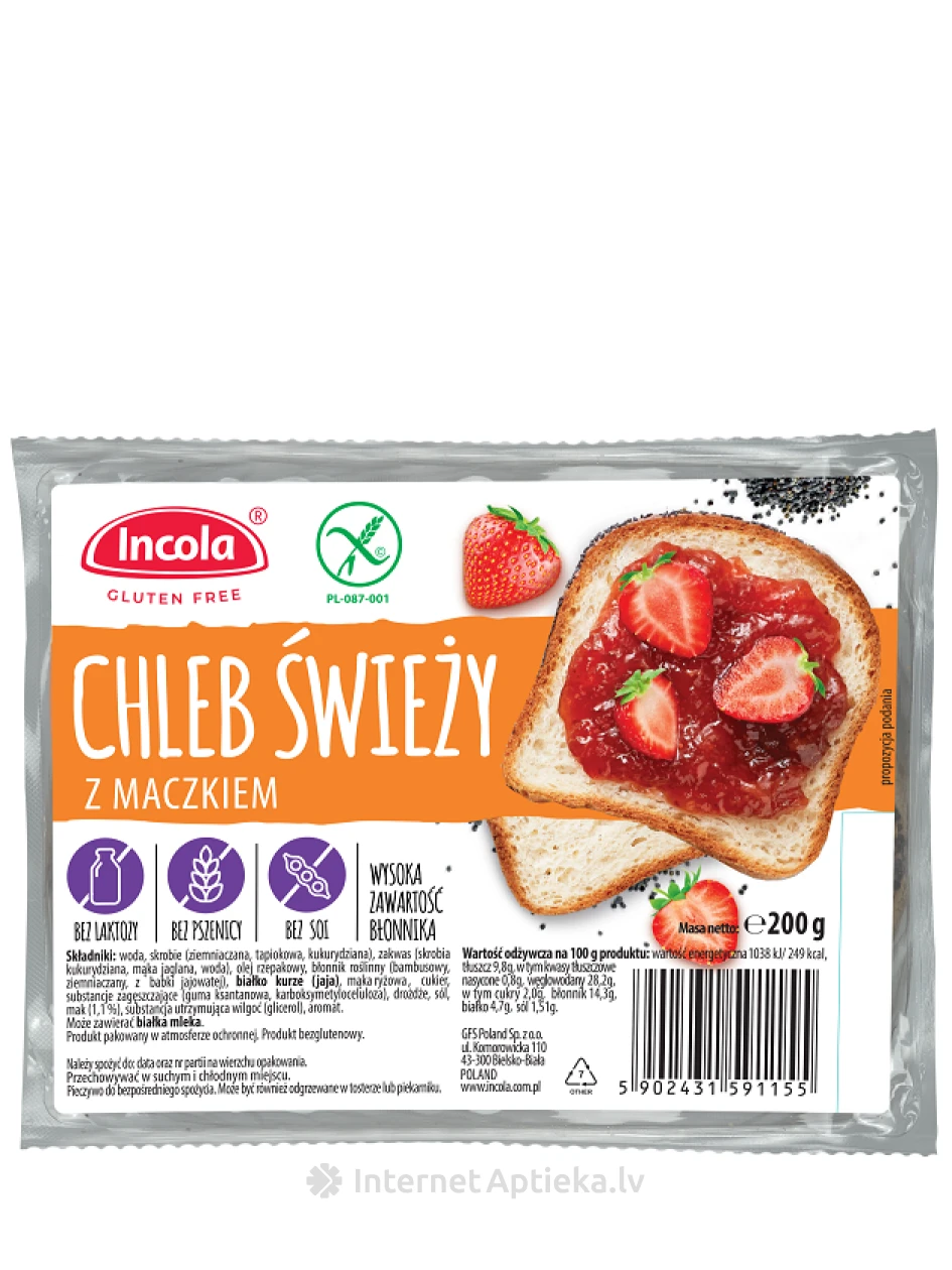 Incola bezglutēna maize ar magoņu sēklām, 350 g | internetaptieka.lv