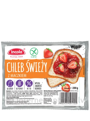 Incola bezglutēna maize ar magoņu sēklām, 350 g | internetaptieka.lv