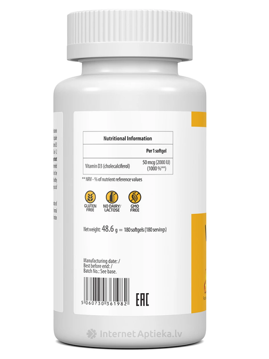 Ultravit Vitamīns D2000 IU, 180 kapsulas | internetaptieka.lv
