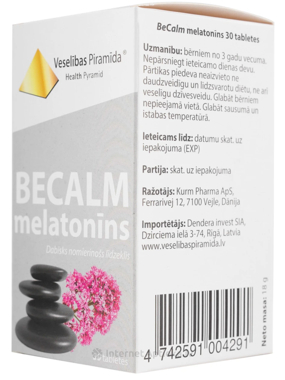 Tervisepüramiid BeCalm melatoniin, 30 tabletti | internetaptieka.lv