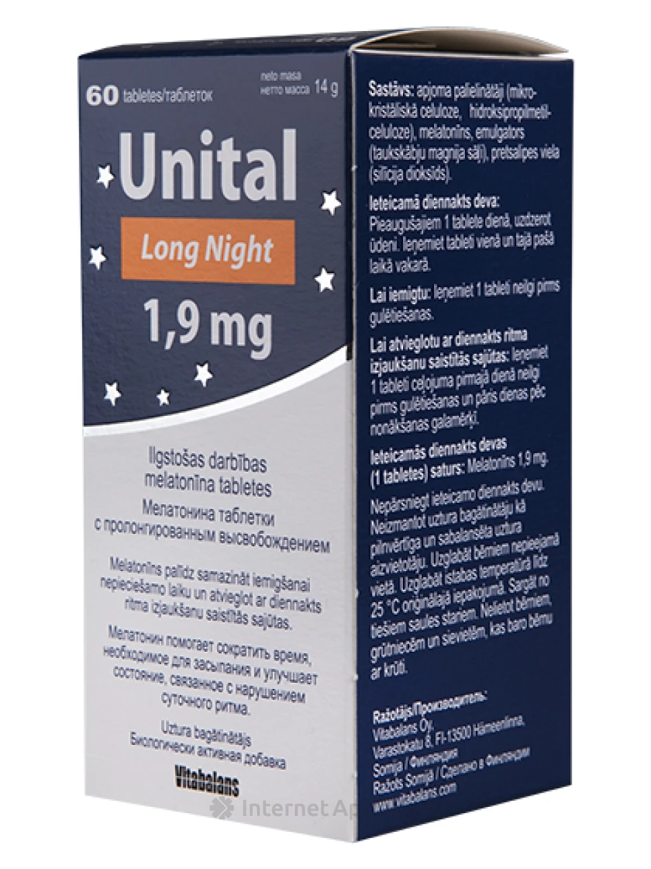 Unital Melatonin Long night 1,9 mg, 60 tabletti | internetaptieka.lv