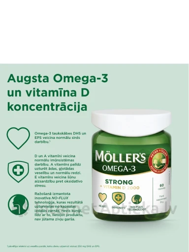 Moller's Strong + D vitamin 2000 IU, 60 kapsulas | internetaptieka.lv