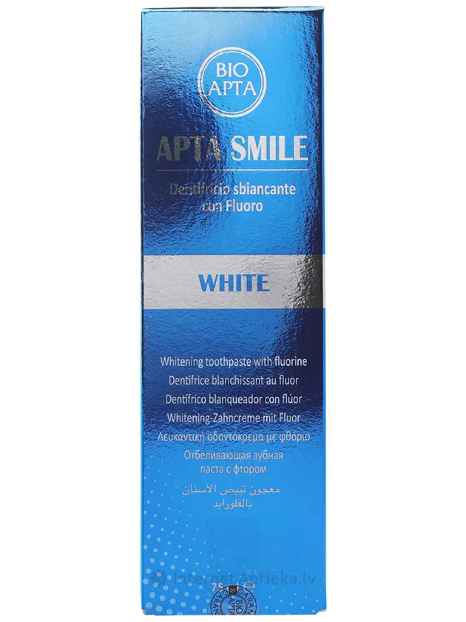 Aptasmile Baltinoša zobu pasta ar fluorīdu, 75 ml | internetaptieka.lv