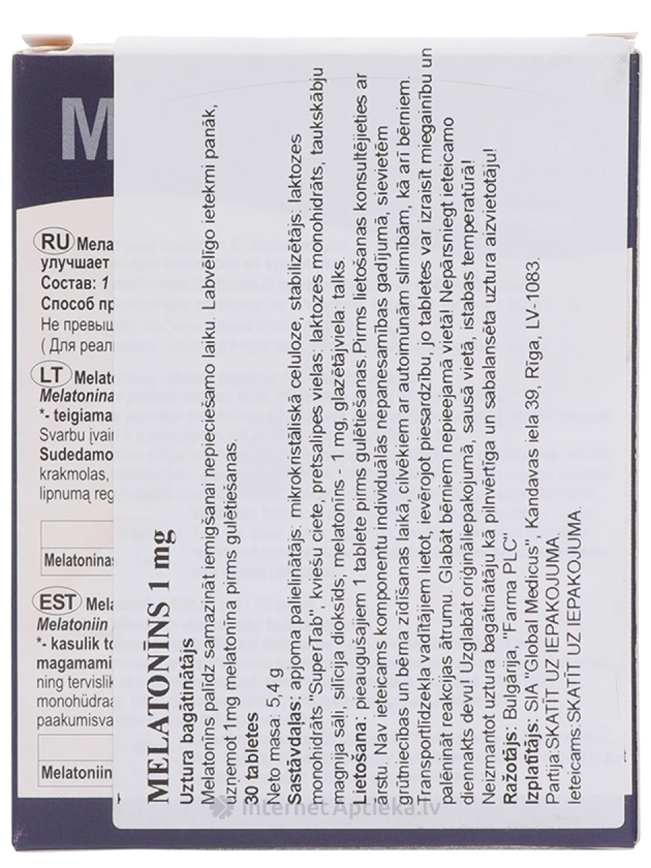 Melatoniin 1 mg, 30 tabletti | internetaptieka.lv