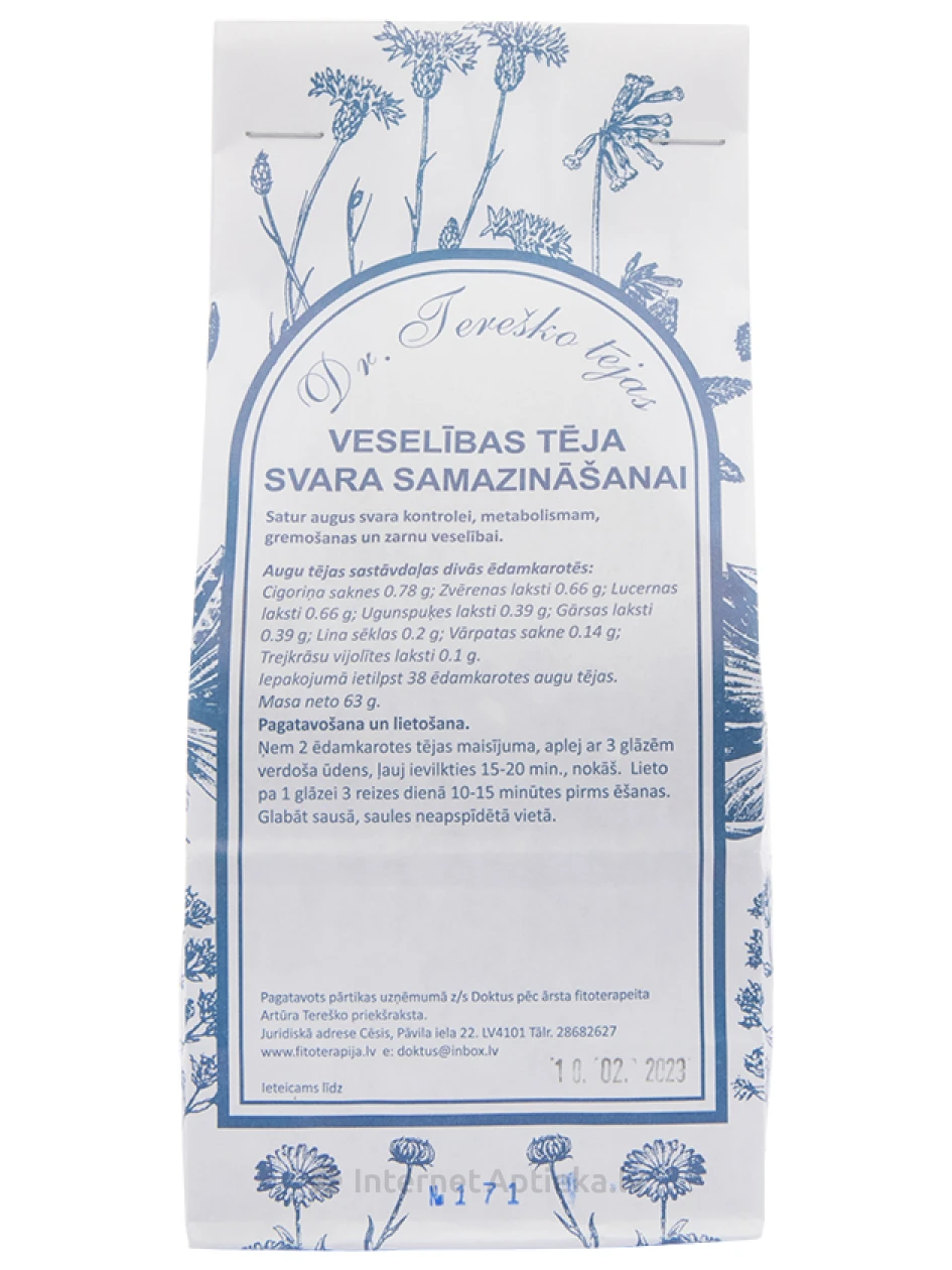 Dr.Tereško tēja Svara samazināšanai, 60 g | internetaptieka.lv