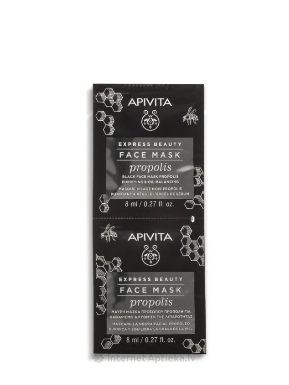 APIVITA EXPRESS puhastav näomask rasusele nahale propolisega, 2 x 8 ml | internetaptieka.lv