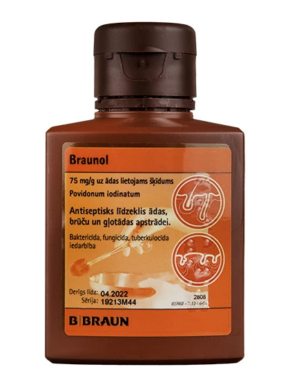 Braunol 75 mg/g uz ādas lietojams šķīdums