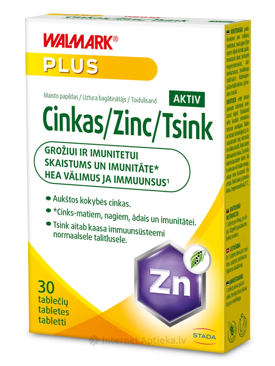 Walmark Zinc Aktiv (цинк), 30 таблеток | internetaptieka.lv