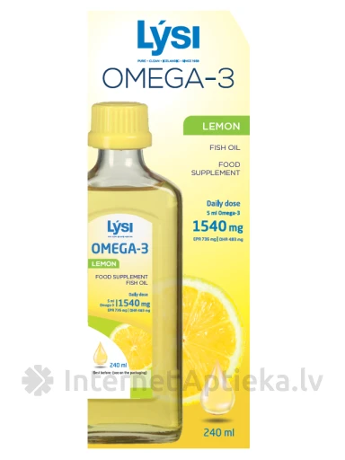Lysi Omega-3 zivju eļļa ar citronu garšu, 240 ml | internetaptieka.lv