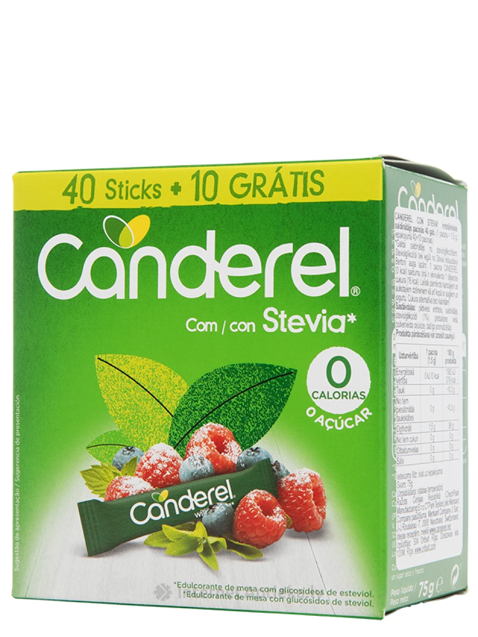 Canderel Stevia un sukraloze kristāliskais saldinātājs paciņās, 40 paciņas x 2 g | internetaptieka.lv