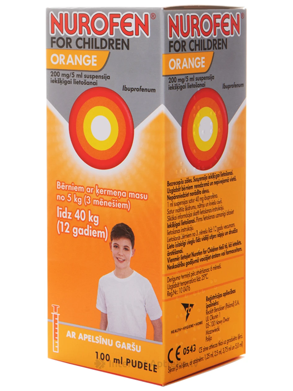 Nurofen суспензия для детей, с апельсиновым вкусом, 100 мл | internetaptieka.lv