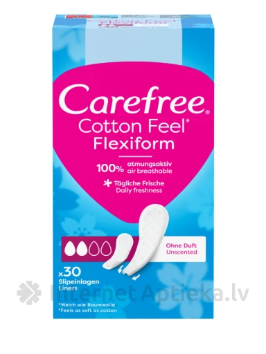 Carefree ikdienas biksīšu ieliktnīši Cotton FlexiForm, 30 gb | internetaptieka.lv